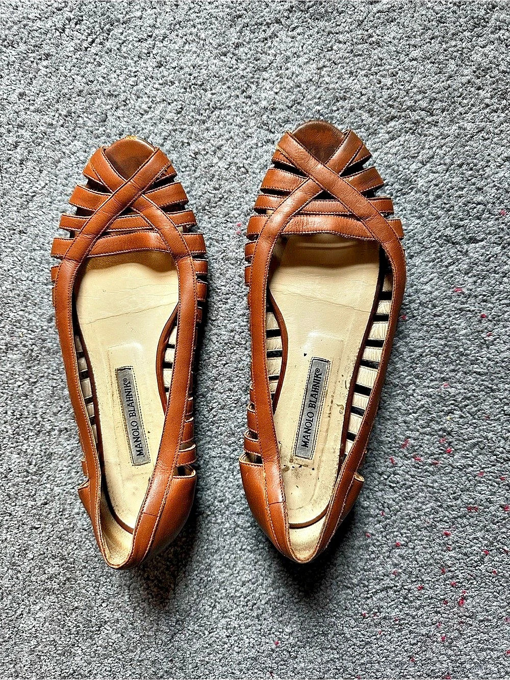 Manolo Blahnik Brown Woven Strap Flats